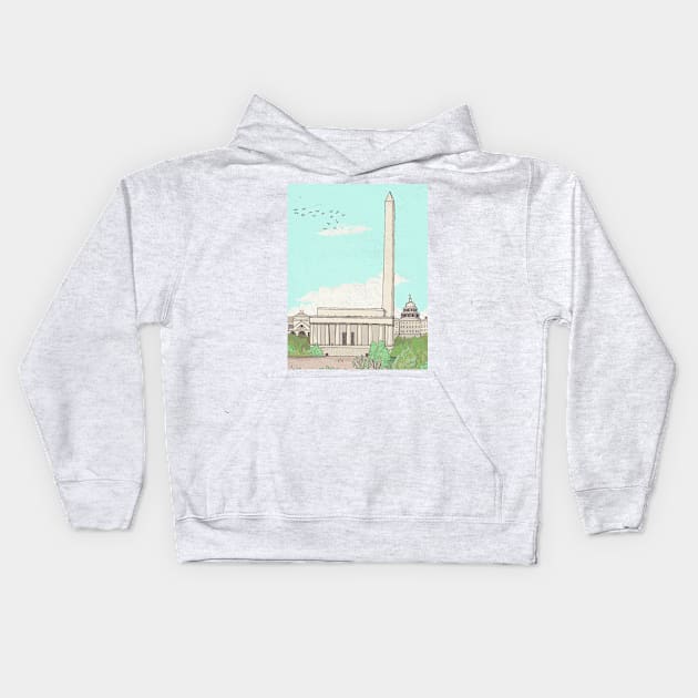 Washington DC USA Capital Landmarks Illustration Kids Hoodie by Wall-Art-Sketch